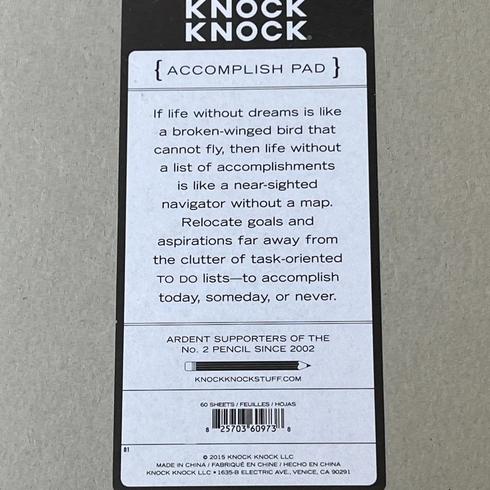 Knock Knock Funny Pad Accomplish 60 Sheets Notepad In Plastic 2015 New Old Stock